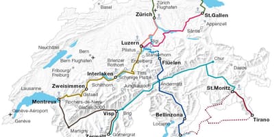 Swiss indah rute kereta api peta